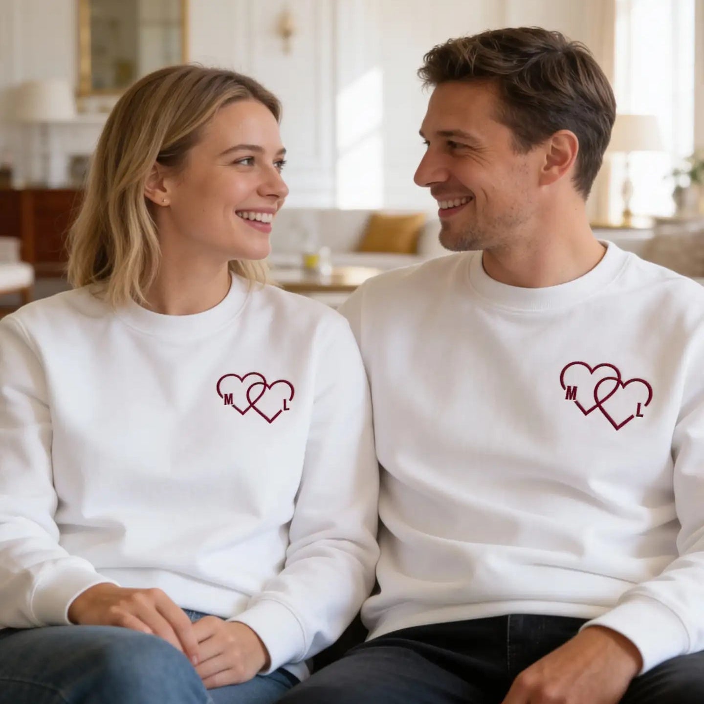 “Couple Herz“ - Personalisiertes, besticktes Sweatshirt mit Initialen