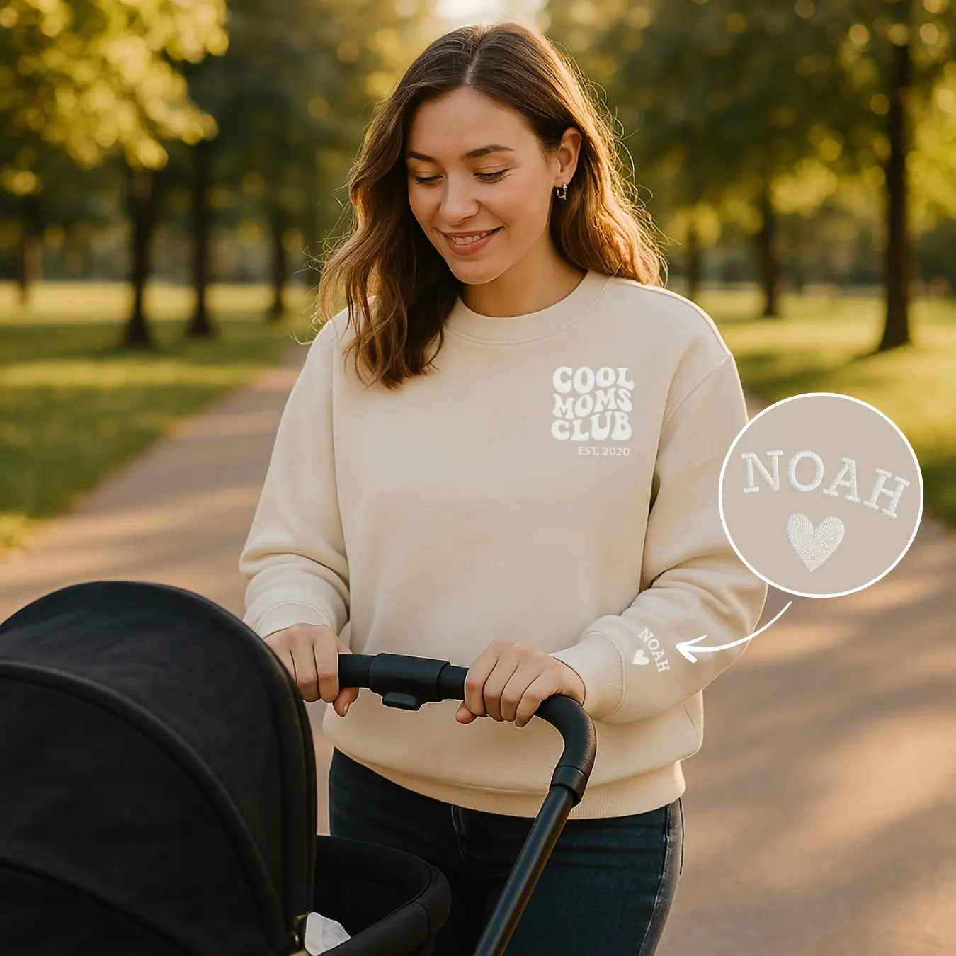 “Cool Moms Club“ - Personalisiertes Sweatshirt mit Kindernamen und Datum