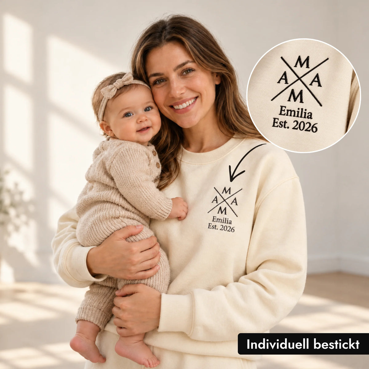 "Mama Crossed” - Personalisiertes Sweatshirt mit Kindernamen und Datum