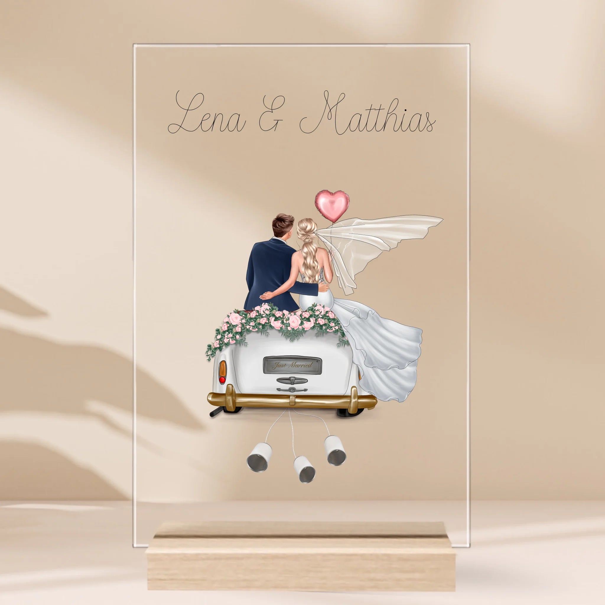 “Just Married“ - Personalisiertes Acryl Glas als Geldgeschenk zur Hochzeit
