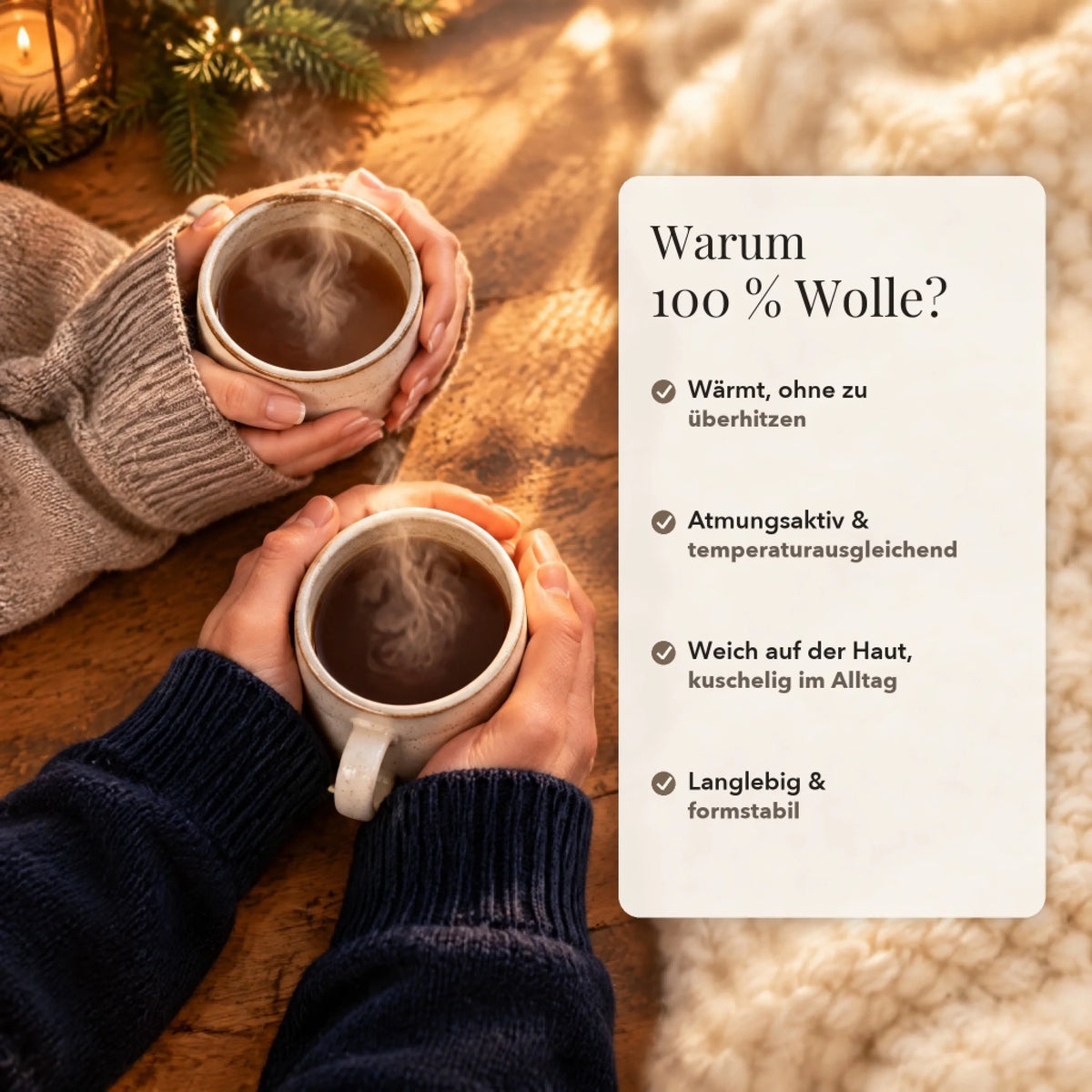 Vorteile von 100 Prozent Wolle: warm, atmungsaktiv, weich, langlebig