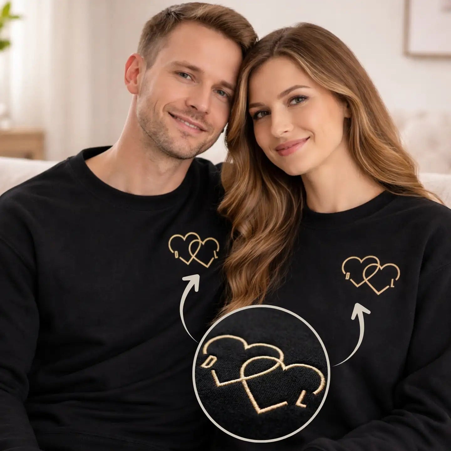 “Couple Herz“ - Personalisiertes, besticktes Sweatshirt mit Initialen