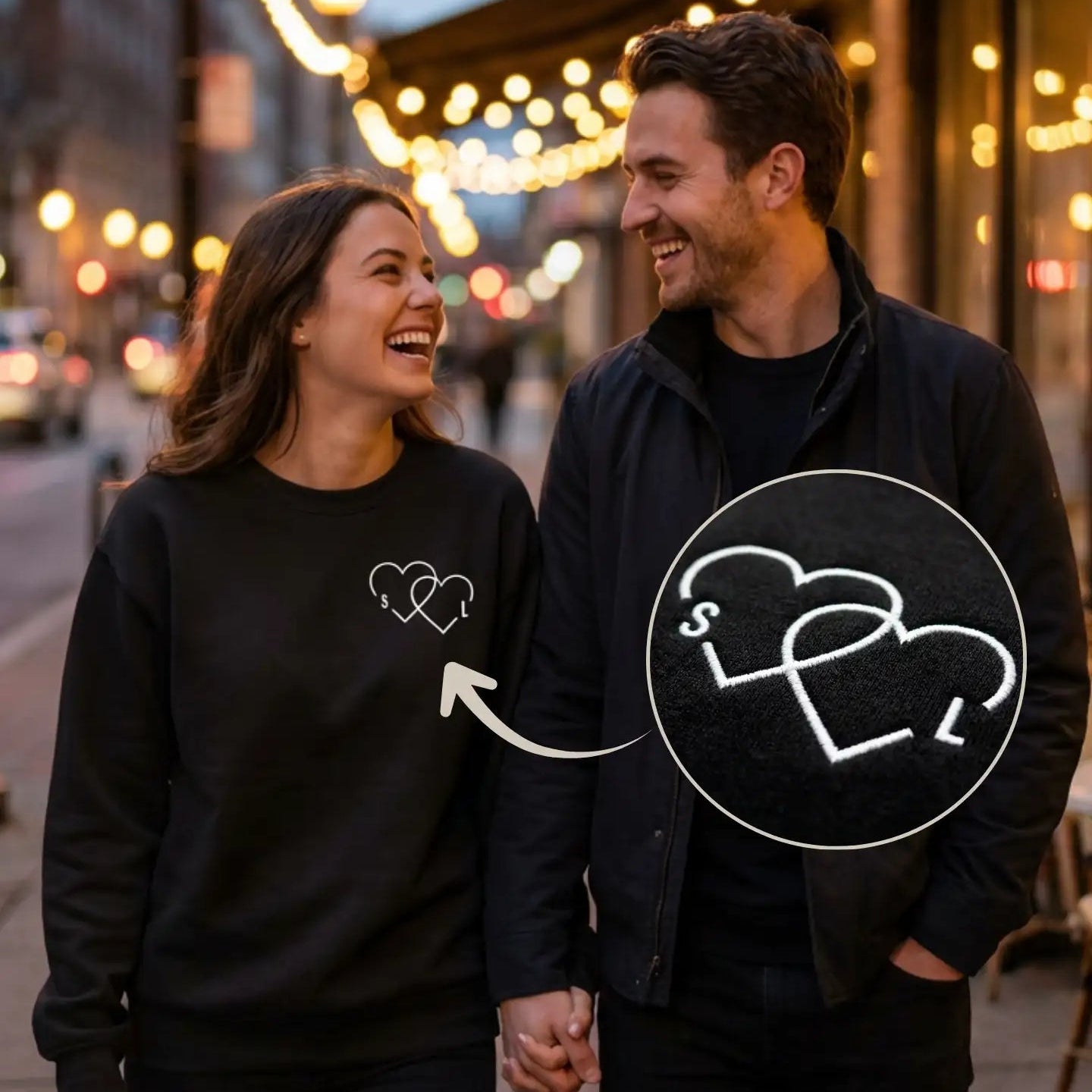 “Couple Herz“ - Personalisiertes, besticktes Sweatshirt mit Initialen