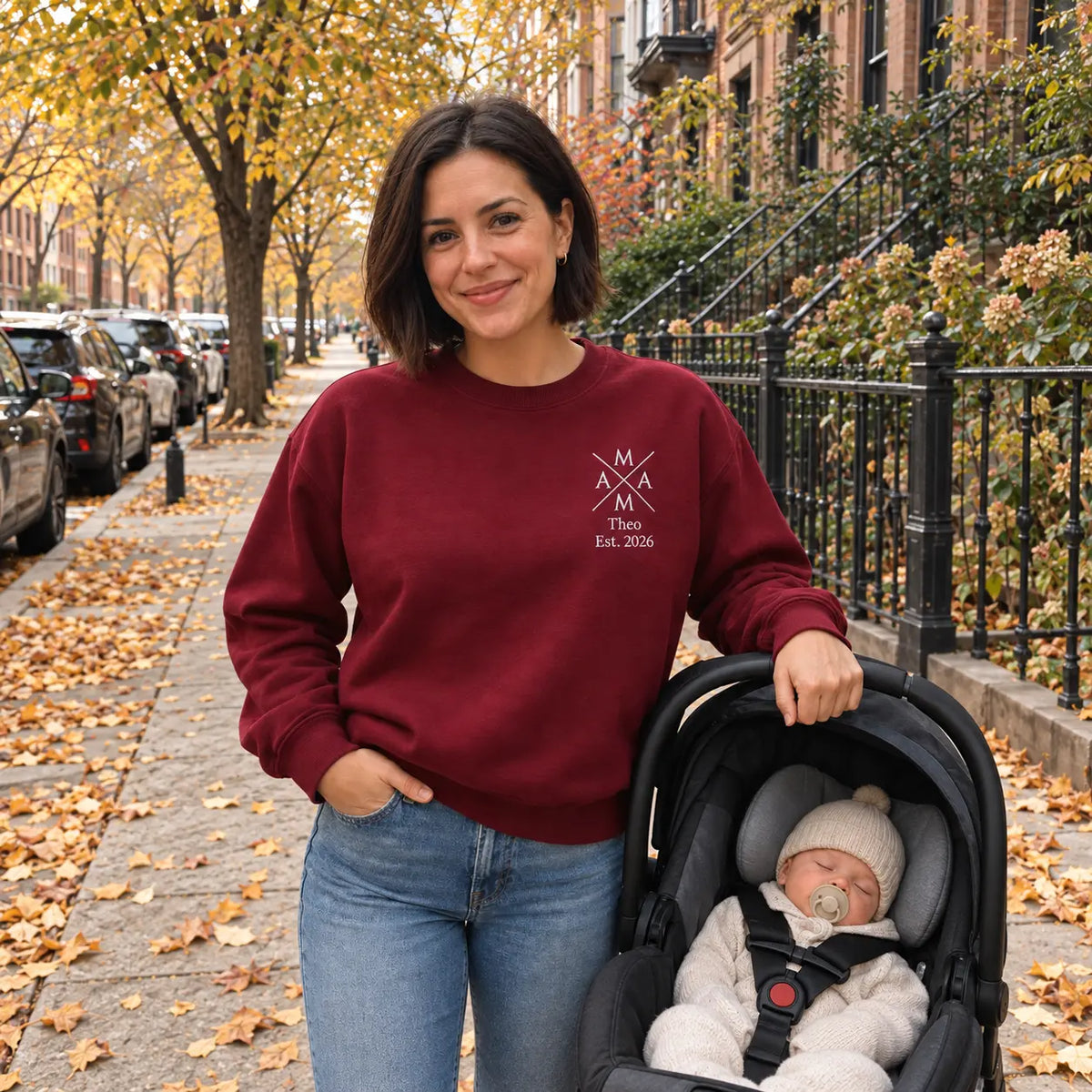 "Mama Crossed” - Personalisiertes Sweatshirt mit Kindernamen und Datum